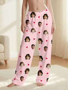 Customized Photo Women's Pajamas, Personalized Portrait Sleepwear, Wife Anniversary Gift - Pink - View 3