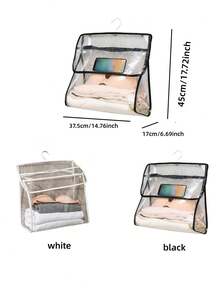 حقيبة تخزين ملابس شفافة مقاومة للماء وذات شاشة لمس كبيرة السعة، يمكن تعليقها، باللونين الأبيض والأسود متعددة الوظائف، يمكن فتحها وإغلاقها، مناسبة للحمام والغرفة الجامعية، تأتي مع خطاف عشوائي