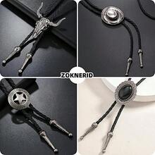 Corbata Vaquera 4PK, Corbatin Vaquero Hombre, Collar Vaquero Mujer Accesorios Vaqueros Ajustable, Hecha a Mano Hombre Corbatas Tipo Bolo, Estilo Clásico Occidental Calavera Buey para Disfraz Halloween - Plata Antigua 4 piezas - Ver 3
