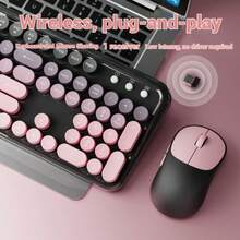 EWEADN Wireless Silent Keyboard And Mouse Combo With Low Battery Indicator, Cute Colorful Gradation Design, Battery Operated, 2.4G Stable Connection, Ergonomic, Compact, For Office Work And Gaming On PC/Laptop/Recording Setup - BlackBerry Pink - View 10
