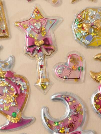 1pc Random Decorative Diamond Gemstone Crystal Cartoon Mini Adhesive Decal Shake-To-Adhere Sticker (Color Variation May Occur)