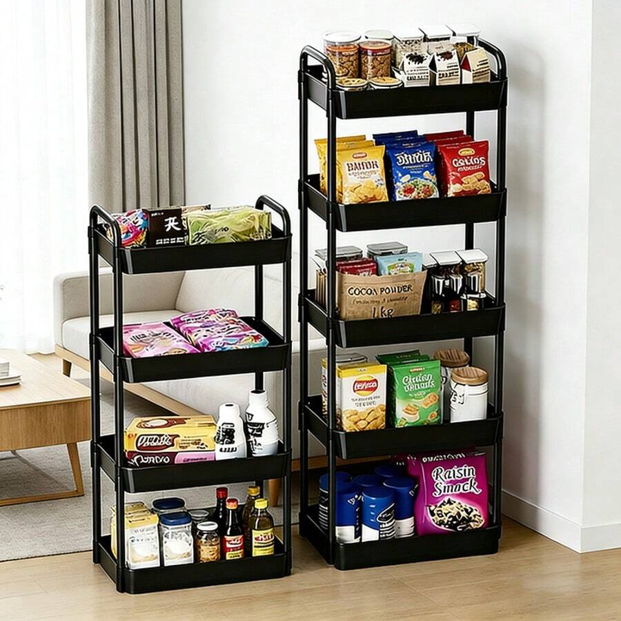 Estante de plástico negro 4 capas 5 capas acabado de almacenamiento multifuncional ligero y fácil de instalar - Negro - Ver 1