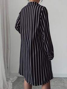 Atlas Striped Long Jacket - Black - View 2