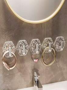 4个装豪华光波纹六角形无痕粘钩，浴室门钩，免钻孔墙装式粘钩 - 彩色 - 查看 7