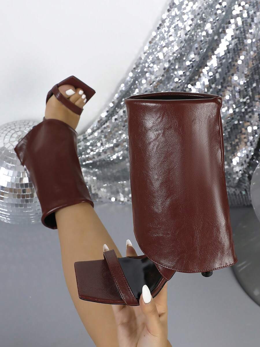 Women's Elegant Strap High Heel Sandals, Suitable For Commuting - Burgundy - View 1