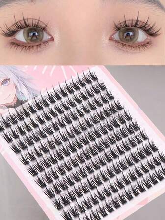 160 Clusters Segmented Black Fiber Single Cluster Pagoda Wheat Ear Natural Cartoon Style Soft Comfortable Everyday Commute False Eyelashes