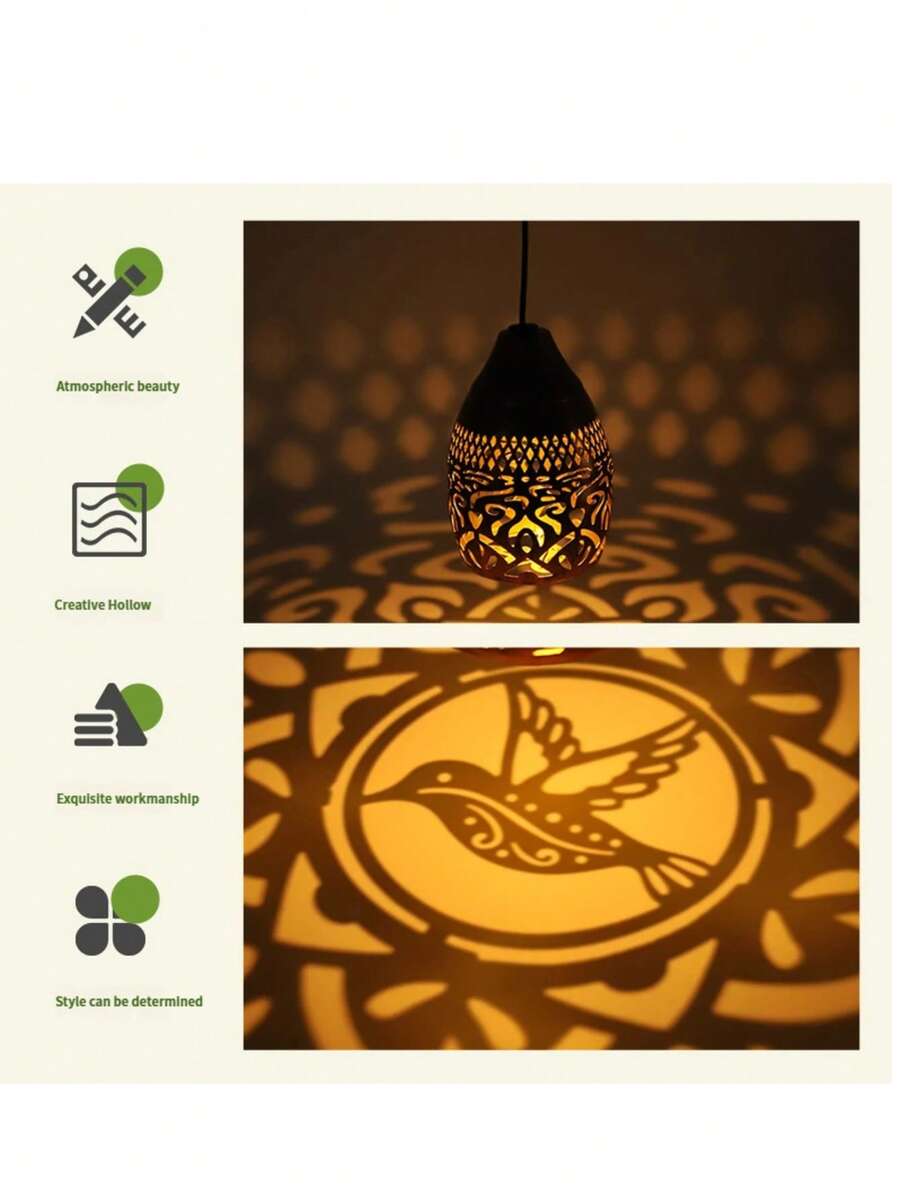 1件铁艺太阳能蜂鸟吊灯，蜂鸟泪滴吊灯，镂空花卉花园灯，防水户外花园灯。适用于别墅花园、花园走廊、露台、乡村庭院等场所，营造氛围装饰，也适用于节日和生日等场合。