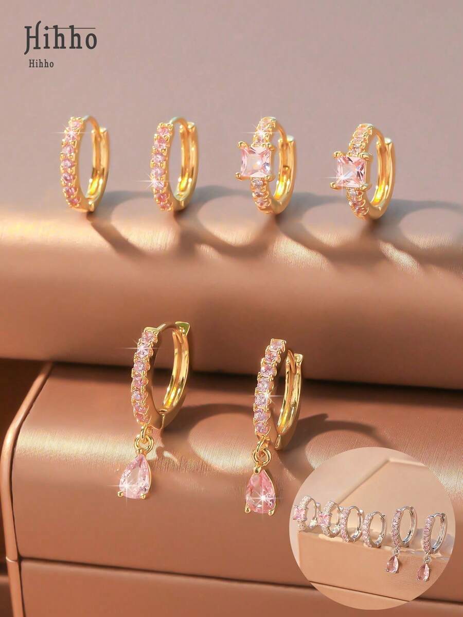 Hihho 6pcs Cubic Zirconia Decor Earrings