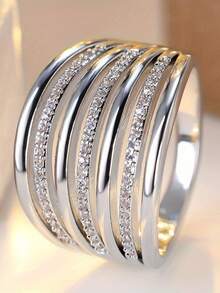 Tsnamer Un elegante anillo de zirconia cúbica con capas, anillo de moda para mujer, anillo de promesa, joyería de boda, joyería de vacaciones para ella - anillo - Ver 15