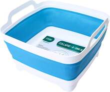 2.4 Gal(9L) Collapsible Dish Basin With Drain Plug,Space Saving Multiuse Foldable Sink Tub,Dishpan,Kitchen Sink For Camping,Plastic Tub,Vegetable Washing,Beverage Tubs - Màu xanh da trời - Xem 7