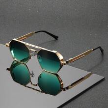 Punk Style Double Bridge Large Frame Glasses With Spring Temples, Unisex, Suitable For Parties, Gatherings, Costume Accessories - Multicolor - View 7