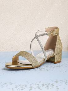 Giày sandal cao gót lấp lánh thanh lịch dành cho bé gái, thích hợp để phối cùng váy đầm vào mùa xuân và mùa hè. - Vàng - Xem 2