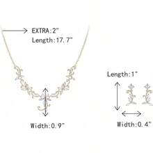 Crysdue Flower Leaf Wedding Jewelry Set Bridal Bridemaid, Cubic Zirconia Teardrop Elegant Silver/14K/Gold Plated Vine Necklace Dangle Earrings Prom Party - 金色 - 查看 3
