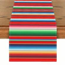1pc Geometric Pattern Table Runner, Mexican Style Colorful Stripes, Farmhouse Wood Board, Heart-Shaped Boho Geometric Carpet Pattern, Farmhouse Style Table Runner, Washable, Suitable For Indoor/Outdoor Gatherings, Kitchen, Dining Table, Vanity, Living Room, Round Table, Coffee Table, Rectangular Dining Table, Restaurant Decor - Color - View 8