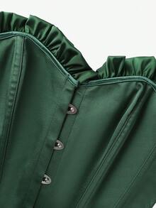 Emerald Green Corset: This Slim-Fit Solid Color Top Features A Delicate Pleated Hem Design, Making It A Versatile Essential For Everyday Wear And A Perfect Holiday Gift. - Green - View 4