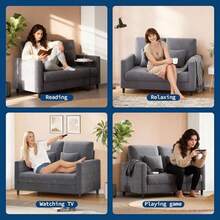 Sillón decorativo de 130 cm, sofá de lectura de chenilla, capacidad de 203 kg, sofá que ahorra espacio para la sala de estar, cómodo sillón con brazos. - Gris - Ver 3