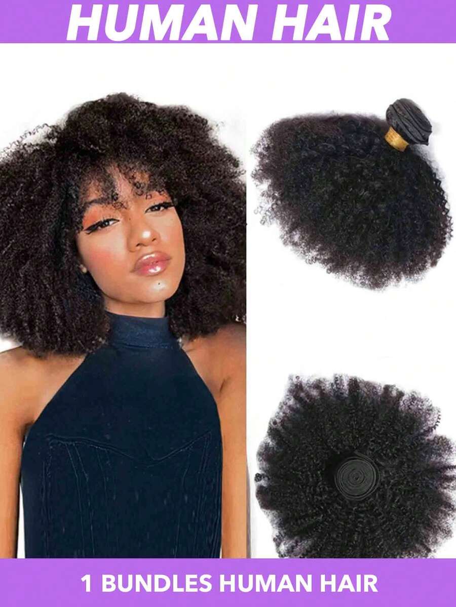 8A级巴西原生非裔蓬松卷发束，8-24英寸，未经加工的巴西原生卷发束，双层缝制，女士专用，自然黑色