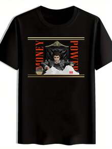 Camiseta gráfica para hombres - Impresión de PODER DE DINERO en negrita con trono real; diseño de efectivo - camiseta casual negra de manga corta y cuello redondo para verano -% poliéster, lavable aáquina para la playa. Vacaciones. Citas ; Regalos. Ropa de vacaciones. Top para una cita nocturna. Impresión humorística. Tela de poliéster. Cuidado Fácil Superior. Regalo de Navidad. Moda de . Construcción duradera. Jóvenes Adultos - Negro - Ver 1