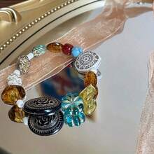 100G Vintage Baroque Gilded Beads, 130pcs Sketch Bracelets Beads, Vintage Style With Holes For DIY Jewelry And Bracelet Crafting, 8-30mm Random Multicolor Beads, Butterfly Heart & Flower Design Beads, Ideal For DIY Bracelets, Earrings & Crafts - 100公克(130個) - 查看 6