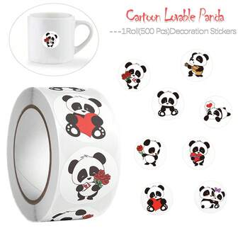 500Pcs/Roll Cartoon Panda Heart Rewards Stickers 8 Designs 2.5cm/1.0in Round Perfect For Learning Rewards Pad PC Fridge