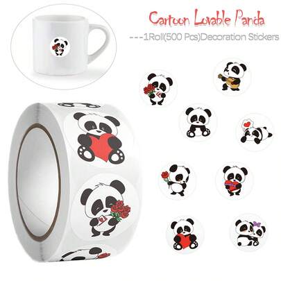 Rollo de 500 pegatinas de recompensa de corazón de panda con diseño de dibujos animados, 8 diseños, redondas de 2.5cm/1.0in perfectas para cuadernos de recompensas de aprendizaje, PC, refrigerador