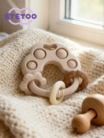 ETETOO 1pc Dog Paw Shaped Silicone Teething Ring - Soft Silicone Material - Chew Toy - Suitable For 0-12 Months Babies