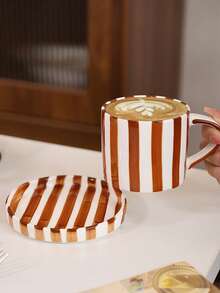 一套北欧条纹咖啡杯碟，简约办公拿铁陶瓷杯，家用马克杯碟