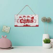 MAGICALCUTDIE 2sets Christmas Theme Wood Hanging Wall Decorations With Jute Twine Rectangle With Word Merry Christmas Red 15x30x0.5cm - Multicolor - View 5