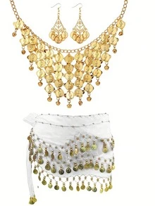3pcs/Set Belly Dance Waist Chain, Necklace, Earrings Jewelry Set, Dance Performance Waist Scarf, Dance Practice Hip Scarf - Multicolor - View 14