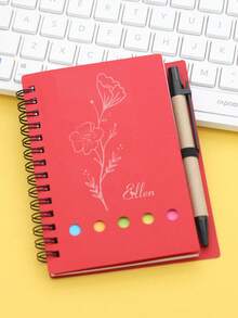 1pc (With Pen) Customized Text And Personalized Design Pocket Notebook & Memo Pad Set, Suitable For Work, Home Messages, Study Marking, Index Bookmarks, Office & School Supplies, Stationery Prizes, Back To School Gifts, Multi-Functional, Ornamental,Festive Calendar