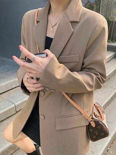 Traje chaqueta mujer primavera y otoño versión coreana de color sólido suelto traje diario traje casual chaqueta mujer