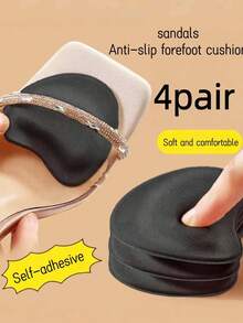 1 Pair Summer Sandal Forefoot Anti-Slip Pads, Sponge Material Sweat-Absorbing Comfortable Shoe Insoles With Adhesive Backing, Suitable For Girls, Accessories Gift Ideas - màu đen - Xem 6