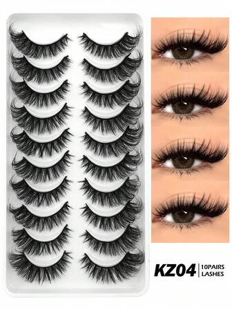 NAIJEMA 10 Pairs Cat Eye False Eyelashes, 3D Fluffy Faux Mink Lashes, Natural Looking Soft Curly Eyelash Extensions, Cartoon Style Reusable Lashes For Daily Makeup