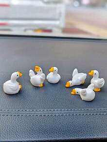 6个迷你树脂鹅汽车仪表盘装饰摆件 - 可爱卡通鹅造型，防滑环氧树脂底座，可放置于汽车/梳妆台/办公桌/迷你花园中，缓解压力，是送给动物爱好者的完美礼物 - 彩色 - 查看 1