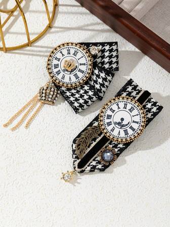 1件优雅复古宫廷风创意千鸟格纹花卉合金水钻复古徽章胸针，奢华珠宝胸针别针，适合日常佩戴，约会礼物