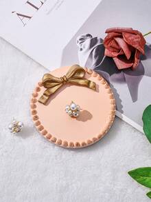 1 قطعة طبق زخرفي وردي بنقاط مبسطة، مصنوع من مادة الراتنج بطلاء ذهبي قديم، إكسسوار تصوير، حرفة راتنجية، مناسب لديكور المنزل، ديكور طاولة العطلات، منظم الزينة، لجميع المواسم - نقاط البولكا - وردي - مشاهدة 2