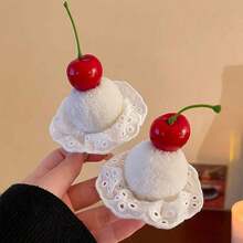 Sweet Cherry Cake Hair Clip Cute Ball Hair Accessory Christmas Birthday Party Bangs Side Clip Decorative Hairpin - 2個櫻桃蛋糕髮夾 - 查看 3