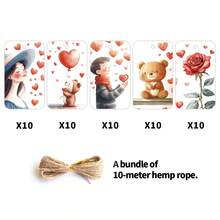 50pcs Romantic Valentine's Day Gift Tags With Hemp Rope - Love Theme Hanging Labels For Gift Wrapping & Party Decorations, Paper Tags For Weddings, Engagements & Celebrations - Multicolor - View 7