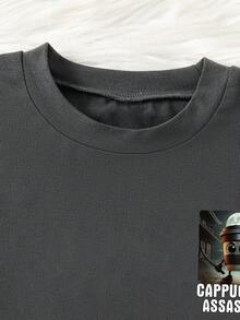 Ensemble t-shirt à col rond à manches courtes et short avec imprimé graphique de dessin animé pour garçon préadolescent - Gris foncé - Voir 5