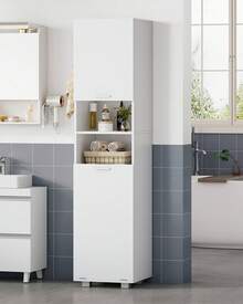 HaluPeit Colonna Bagno, Mobile Bagno Salvaspazio, Armadio Alto per Immagazzinaggio con Cesto per Abiti Sporchi, Ripiano Regolabile, Adatto per Bagno e Lavanderia, 40 x 40 x 170 cm, Bianco - Bianco - Visualizzare 2