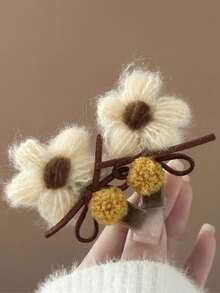 2 Stück/Set süße Plüschblumen Haarclips, Winter Fellschleife Seitenpony Haarclips - Verschiedenfarbig - Übersicht 5