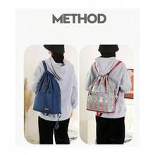 Mochila deportiva de viaje plegable con cordn de gran capacidad y separacin en y hmedo, bolsa de gimnasio impermeable con mltiples bolsillos - azul - Ver 7