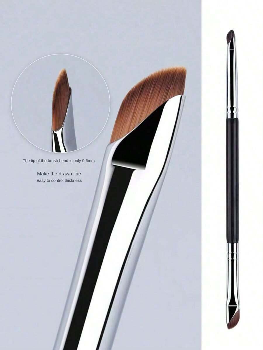 1pc Dual Ended Eyeliner Brush/Fine Detail Shader Brush/Eyeshadow Blending Brush, Angled Brow Brush,Eyebrow Brush,Eyeshadow Brush,Spoolie,Spoolie Brush - 黑色 - 查看 1
