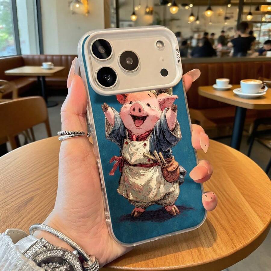 Funda de Teléfono Patrón de Chef Cerdo Azul para iPhone 14 Pro Max Galaxy S23 Plus Verano Otoño Invierno Primavera Opción de Regalo Ideal - Plateado - Ver 1