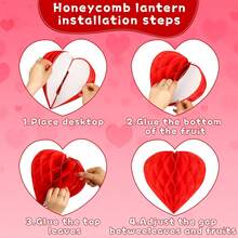 6 Pcs Valentine's Party Decoration Set 10 Inch (25cm)Red Heart Honeycomb Tissue Paper Pom Poms Pink Hanging Paper Flower Ball DIY Art Craft Blooms Flower Balls For Anniversaries Wedding Party Decor - Red + Pink - View 7