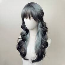 Women's Long Curly Hair With Bangs, Gray-Green Gradient Black Layered Curly Wig, Made Of Heat-Resistant Synthetic Fiber, Fashionable And Unique, Suitable For Everyday Wear, Vacations, Music Festivals And Parties, And Cosplay. - Ombre - View 10