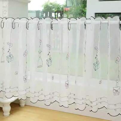 1pc Perforated Cute Blackout Small Window Half Sheer Curtain, Decorative For Kitchen, Bedroom, Short Curtain, Half Curtain