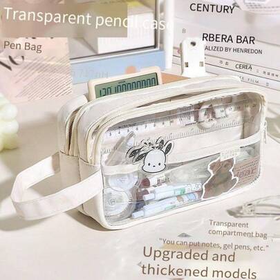 Large Capacity Transparent Pencil Case, High-Quality Stationery Bag With Multiple Layers For School Students, Aesthetic Design