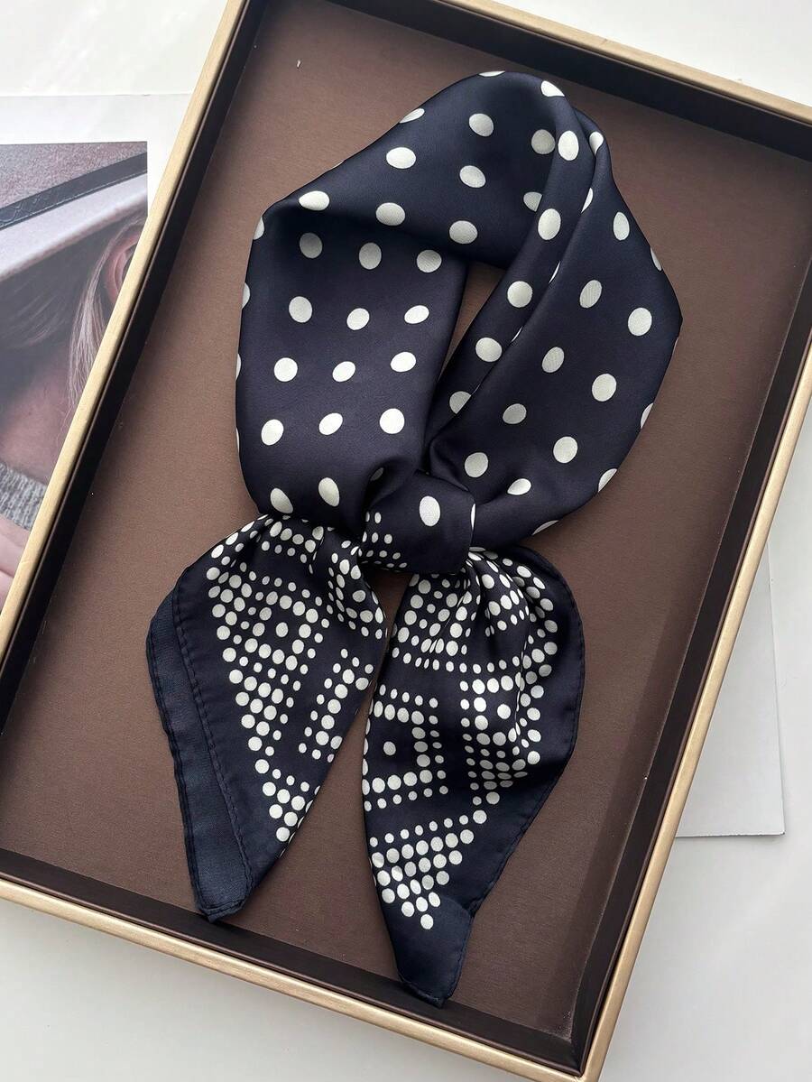 1条纯色方巾，女士小披肩围巾头巾，70x70厘米方形头巾 - 菱形邊波點黑色 - 查看 1