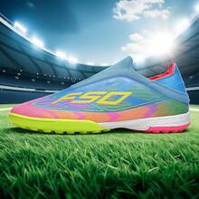 1 Pair Unisex Adult & Youth Studded Training Shoes, Low-Top Outdoor Artificial Turf Hard Court Indoor Training Field Professional Team Sports Shoes, Football Cleats With Front Lace, Non-Slip Rubber Sole, Lightweight High-Performance Design - Green - View 2